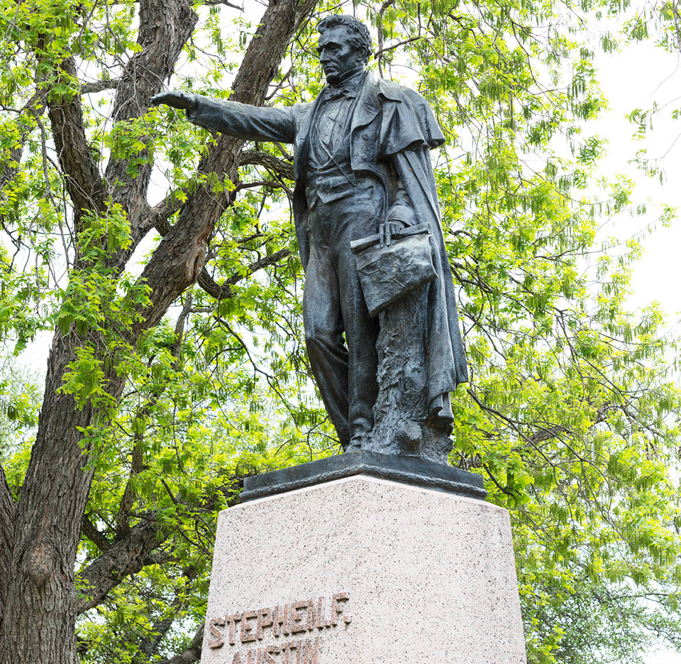 Stephen F. Austin statue in Austin, formerly named Waterloo, Texas